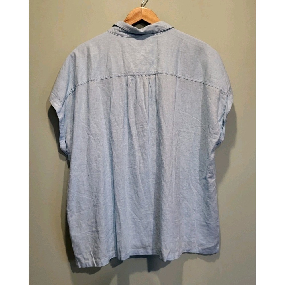 New Aqua Blue Linen Blend Boxy Oversized Button Up Shirt Orvis Sz 2X - Picture 3 of 7